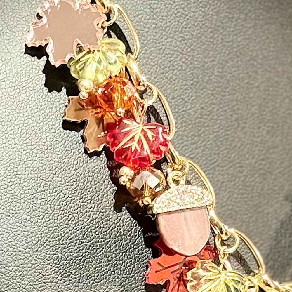 Elegant Gold and Multicolor Leaf Necklace - Picture 3 of 4